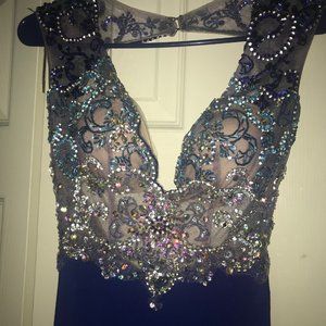 Backless Formal Dress w Silver Beaded Corset Top